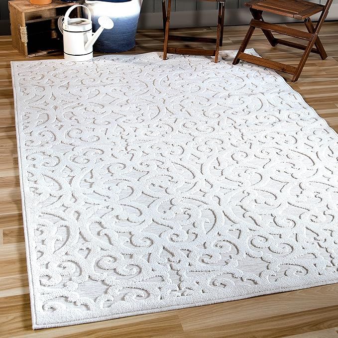 Orian Sculpted 4704 Indoor/Outdoor High-Low Debonair Natural Area Rug, 7'9" x 10'10", Ivory | Amazon (US)