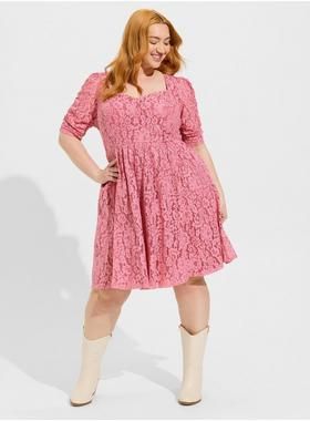 Mini Stretch Lace Ruched Sleeve Skater Dress | Torrid (US & Canada)