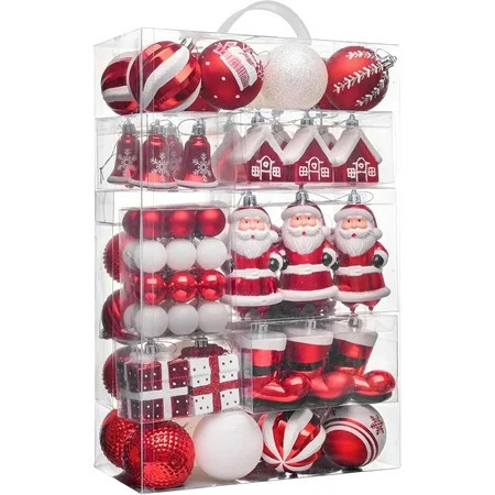Christmas Ornaments Set, 120ct Red and White Shatterproof Christmas Tree Decorations Set, Traditional Red and Silver Decorative Hanging Ball Ornaments Bulk for Xmas Holiday Decor | Walmart (US)