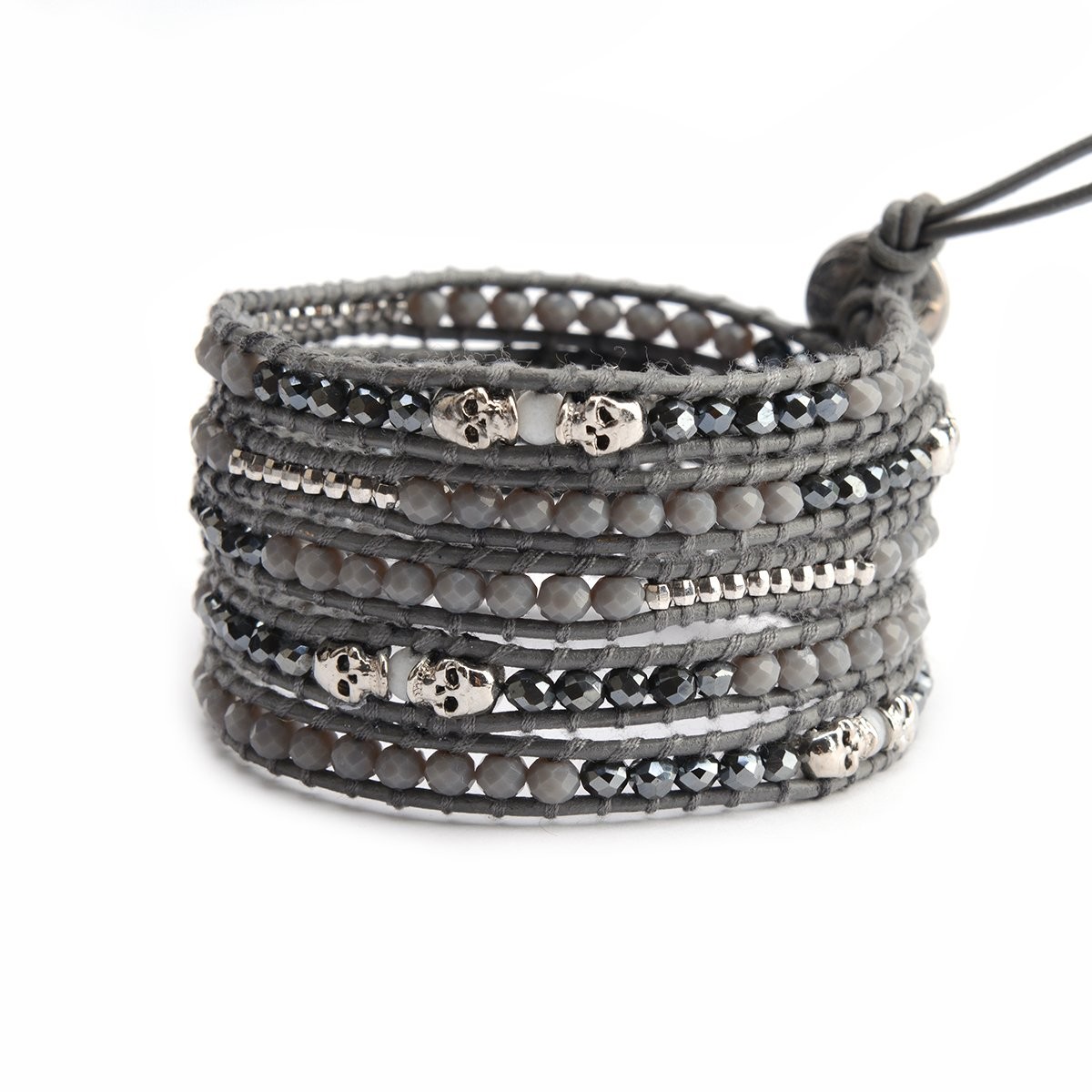 Dark Crystals and Silver Beads with Skulls on Grey | Victoria Emerson