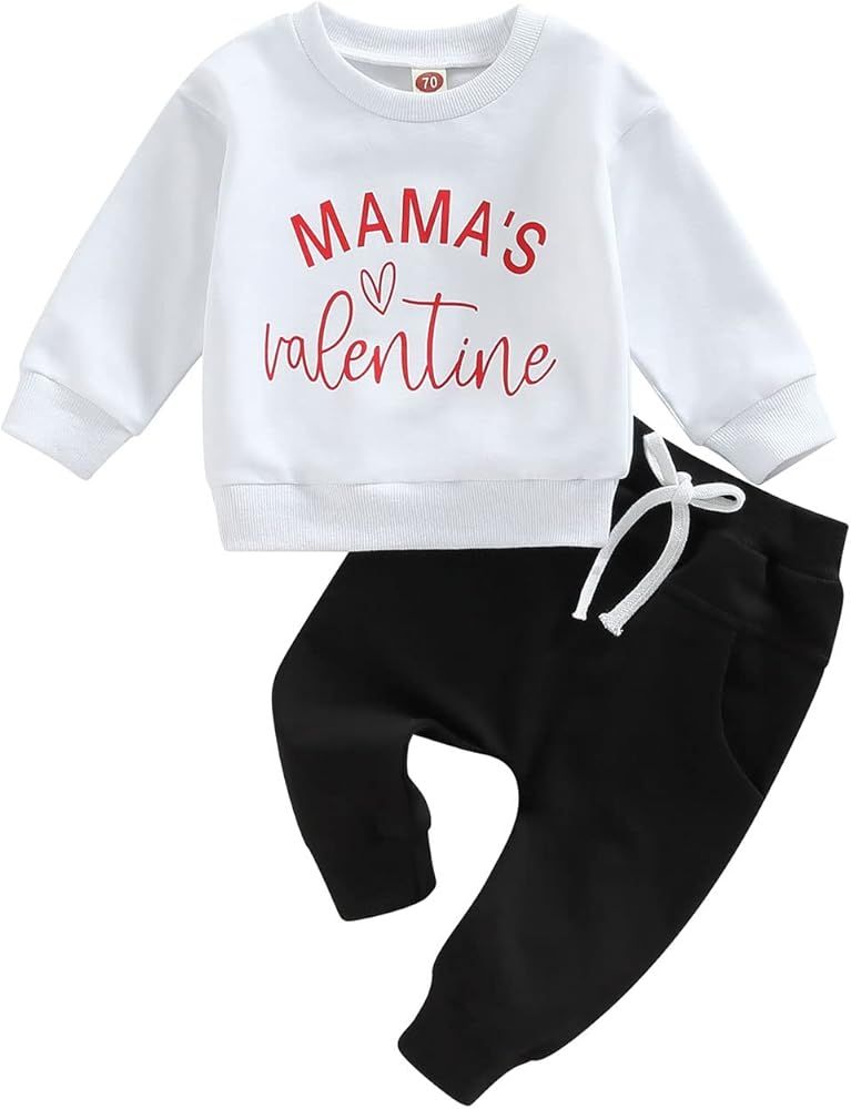 YOKJZJD Infant Toddler Baby Boy Valentines Day Outfits Letter Pullover Sweatshirt Long Sleeve T-Shir | Amazon (US)