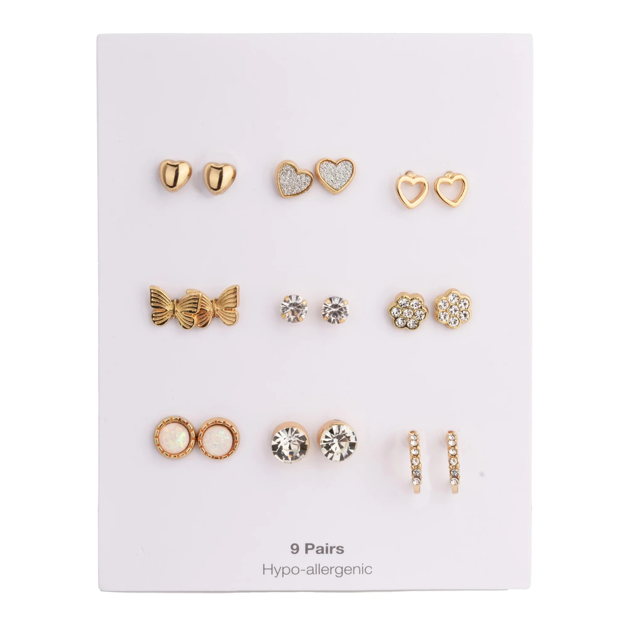 Time and Tru Female 9-On Gold Plated Earring Set - Walmart.com | Walmart (US)
