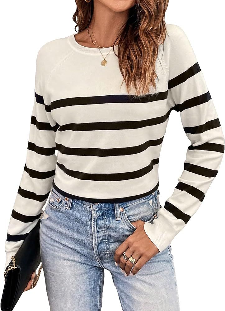 Milumia Women's Long Sleeve Striped Sweater Crew Neck Knit Tops Lightweight Casual Pullover 2023 ... | Amazon (US)