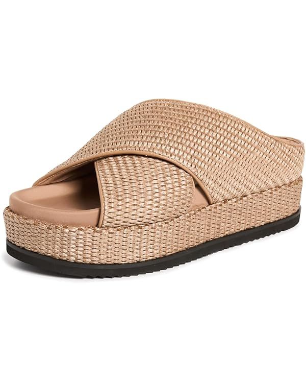 R0AM Women's Cross Stack Raffia Platform Slides | Amazon (US)