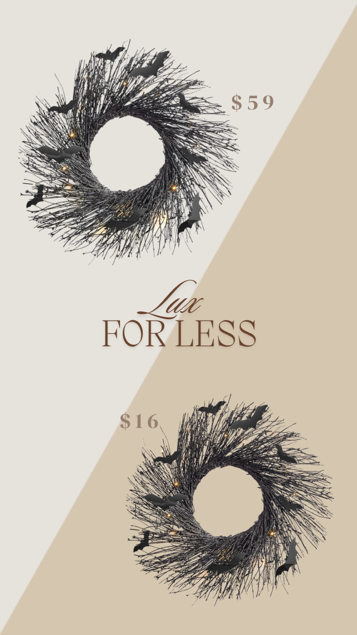 This look for less appears to quite literally be the same wreath! 🤔Just purchased the $16 version and we shall see 🤞🦇

#LTKFallSale #LTKSeasonal #LTKHome