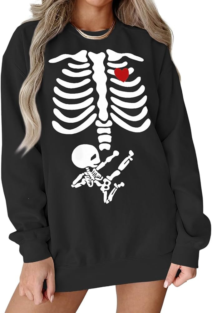 SOFEON Women Halloween Sweatshirt X-Ray Skeleton Maternity Sweatshirt Funny Pregnancy Announcemen... | Amazon (US)