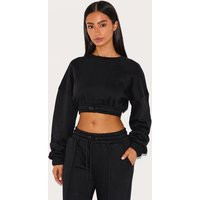 Petite Black Crop Elasticated Sweat Top | PrettyLittleThing US