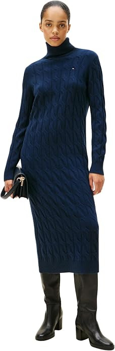Tommy Hilfiger Damen Pullover-Kleid Soft Wool Cable mit Rollkragen | Amazon (DE)