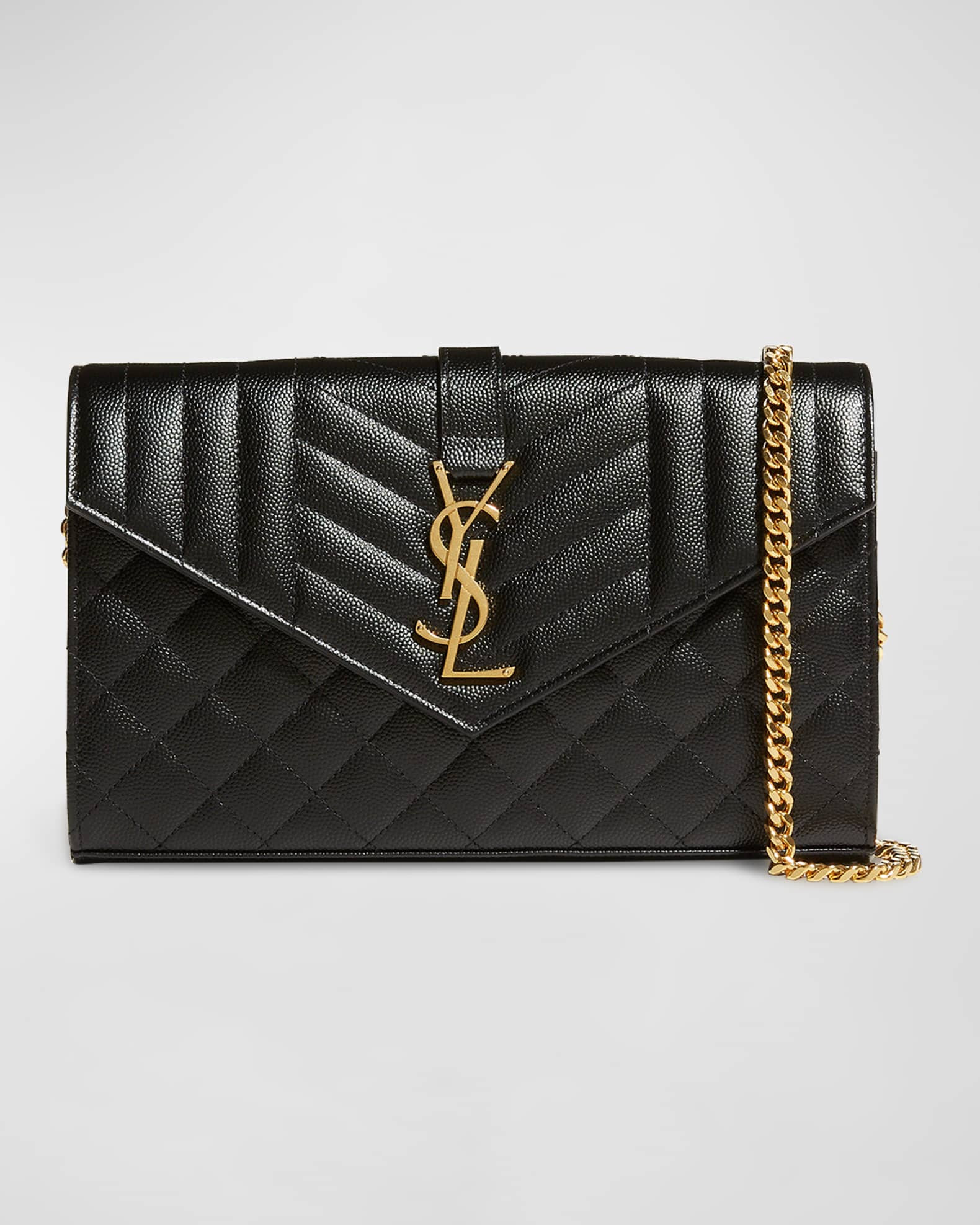 Saint Laurent Envelope Triquilt YSL Crossbody in Grained Leather | Neiman Marcus