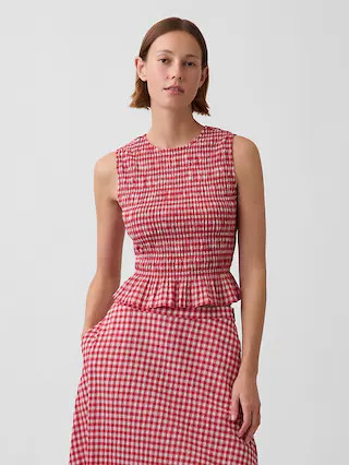 Smocked Gingham Crop Peplum Top | Gap (US)
