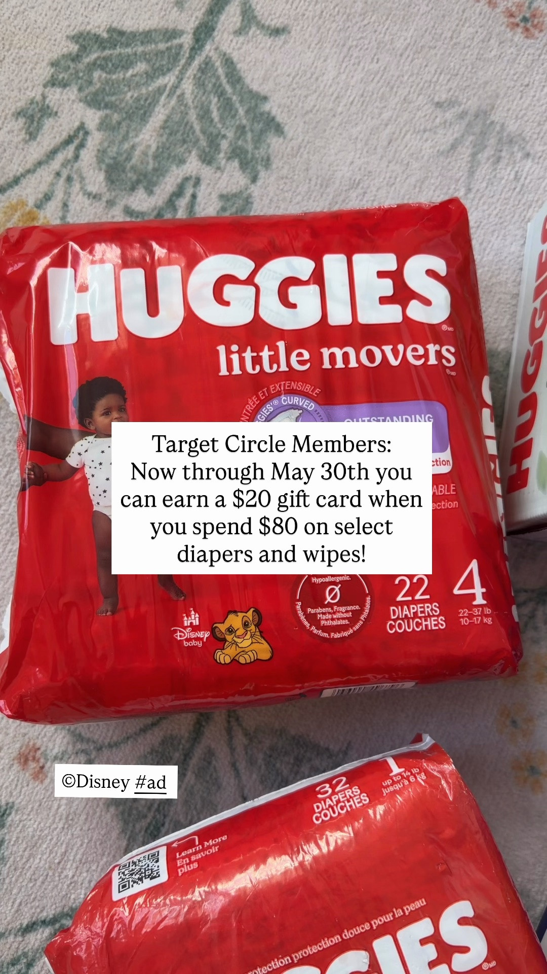 #ad Okay this deal at Target is NOT a drill 🚨 Now through May 30th, Target Circle members can spend $80 on Huggies and get a $20 gift card back — and I have everything linked in my LTK Shop so you can shop directly from there! 🛍️

We are a Huggies household all the way — in my opinion the Little Snugglers are the softest option for newborns, the Little Movers are perfect for our crawler, and the Overnites have been such a game changer for us overnight. And I never run out of the Natural Care Sensitive wipes. The best part? Target carries every sub-brand, size, and pack count so I can build a full diaper basket for our whole family in one run. And you can look to Target Circle year-round for Huggies savings — but this week's deal is extra good so seriously don't sleep on it. Target Circle members, the deal ends May 30th. Head to Target in-store or online and load that cart! 🎯 #ad #TargetPartner #HuggiesPartner #Huggies @huggies @target
Offer: Target Circle Deal: $20 Target GiftCard with $80 select baby care purchase
Eligibility: Target Circle Membership 
Availability: Sunday May 24th - Saturday May 30th, 2026, offer expires at 11:59pmPT.
Terms & Conditions: Category Deal. Valid in store or online. Limit one coupon/deal per Target Circle account. No other same department/category coupon/deal/bonus will apply. Offer excludes items sold & shipped by Target Plus™ Partners and clearance items. Void if copied, scanned, altered, transferred, purchased, sold or prohibited by law. Coupon/deal expires at 11:59pm PT. Item(s) may not be available at all stores. Gift cards and tax will not be included in determining purchase total. Target GiftCard not valid as payment on this purchase; terms and conditions apply. Quantities limited; no rain checks. No cash value. For full details on our Price Match policy, see Target.com/PriceMatch

#LTK

#LTKU