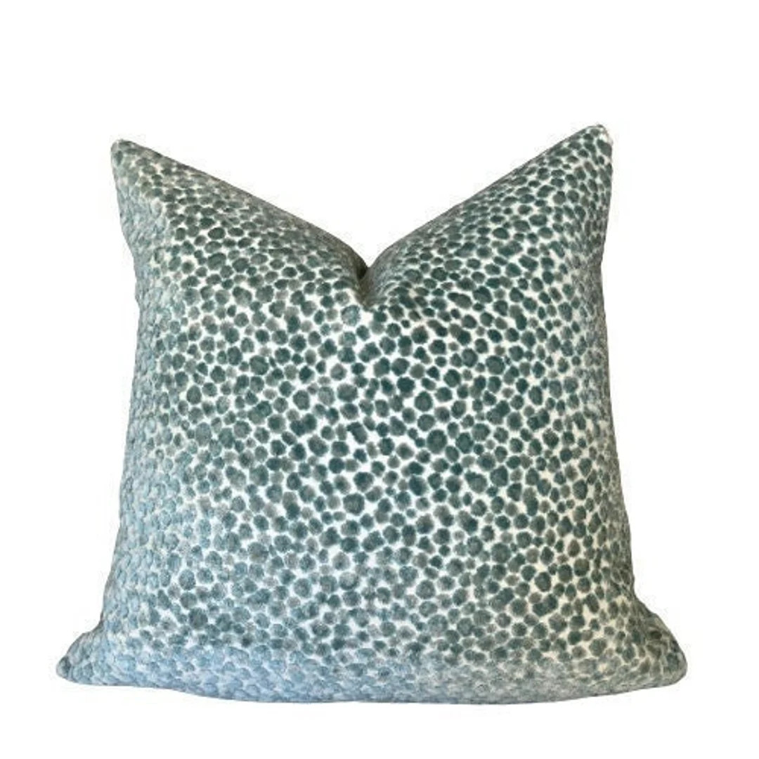 Aqua Cut Velvet Pillow Cover // Kravet Circulate Teal Aqua Animal Spots Custom Throw Pillow 20x20... | Etsy (Global)