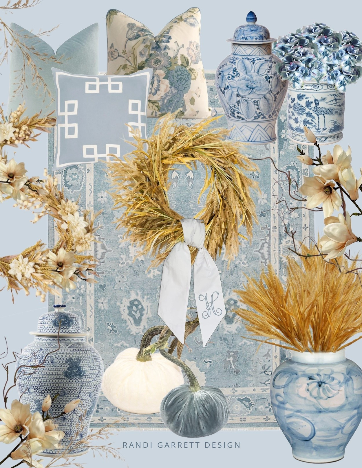 Fall decor inspiration! Love the blue and white decor mixed with wheat and velvet pumpkins 

#LTKHome #LTKFindsUnder100 #LTKStyleTip