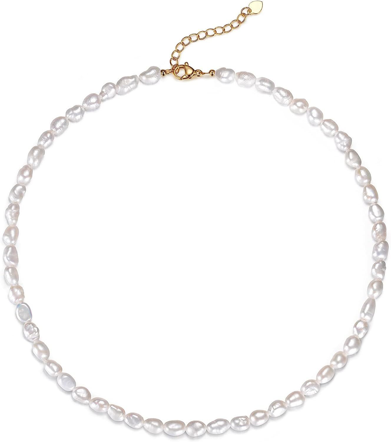 AllenCOCO Baroque Pearl Choker Necklace Strands Short Tiny Adjustable Chain Handmade Vintage Jewelry | Amazon (US)