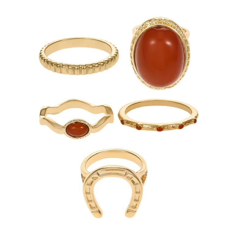 No Boundaries 5-Piece Gold Western Ring Set | Walmart (US)