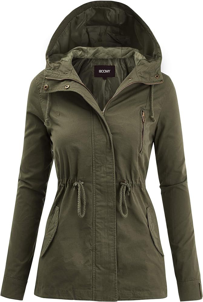 FASHION BOOMY Women's Zip Up Safari Military Anorak Jacket with Hood Drawstring - Regular and Plu... | Amazon (US)