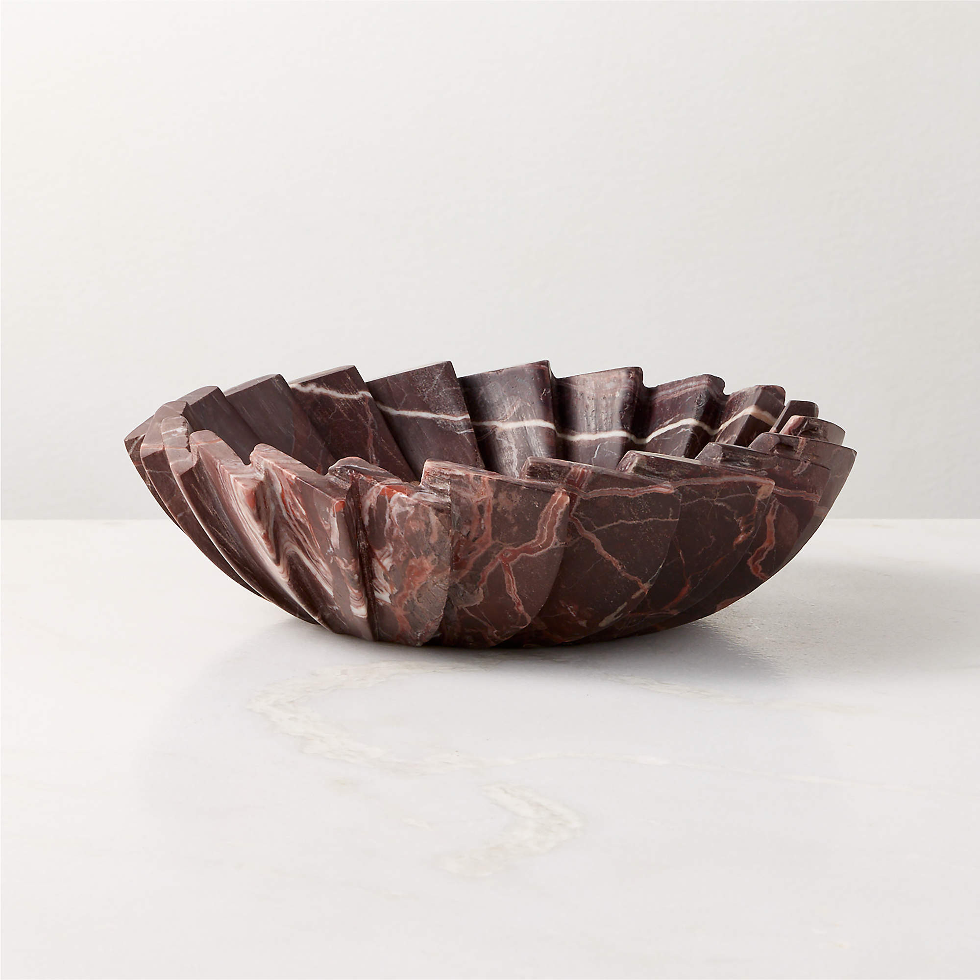 Blaide Stepped Fan Red Marble Decorative Bowl | CB2 | CB2