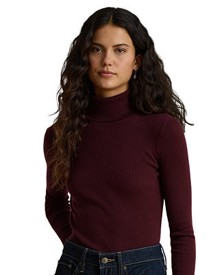 Women's Ribbed Slim-Fit Cotton-Blend Turtleneck Sweater | Macy's