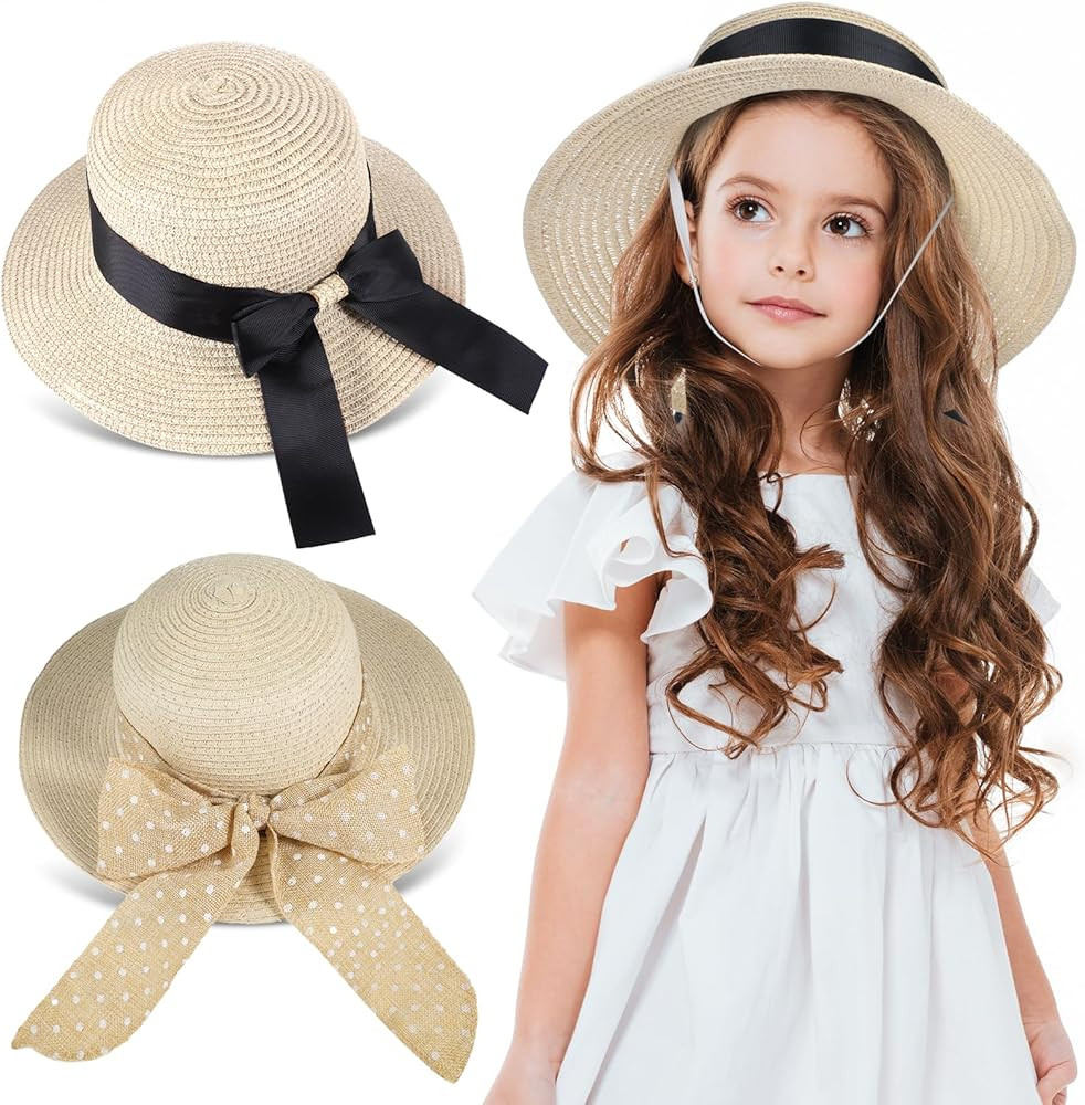 2 Pcs Girl Straw Hats Sun Hat Toddler Beach Hat with Bow Knot Kids Summer Straw Cap for Little Gi... | Amazon (US)