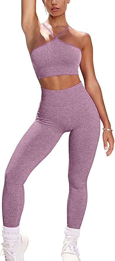 OYS Workout Sets for Women 2 Piece Seamless High Waist Running Leggings Yoga Gym One Shoulder Spo... | Amazon (US)