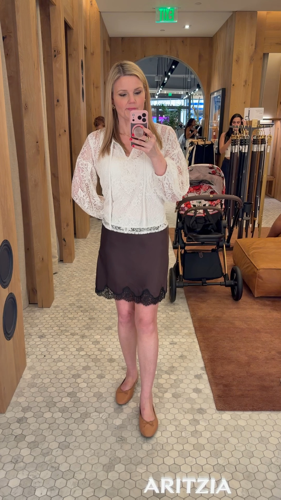 Aritzia lace trim satin mini skirt with elastic waist. Size medium  

#LTKWorkwear #LTKOver40 #LTKTall