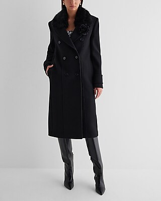 Double Breasted Faux Fur Collar Corsage Coat | Express