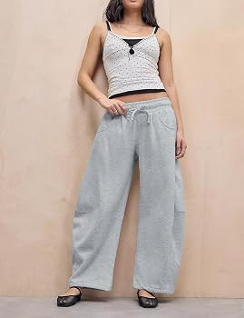 HeSaYep Women's Barrel Leg Ankle Sweatpants Drawstring Wide Leg Lounge Pants Baggy Casual Cotton ... | Amazon (US)