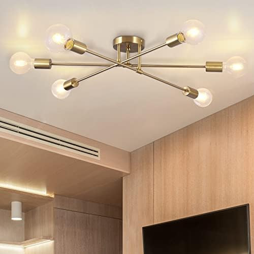 BRKNIT Semi Flush Mount Ceiling Light, 6-Light Brass Modern Sputnik Chandeliers with E26 Base, Mi... | Amazon (US)