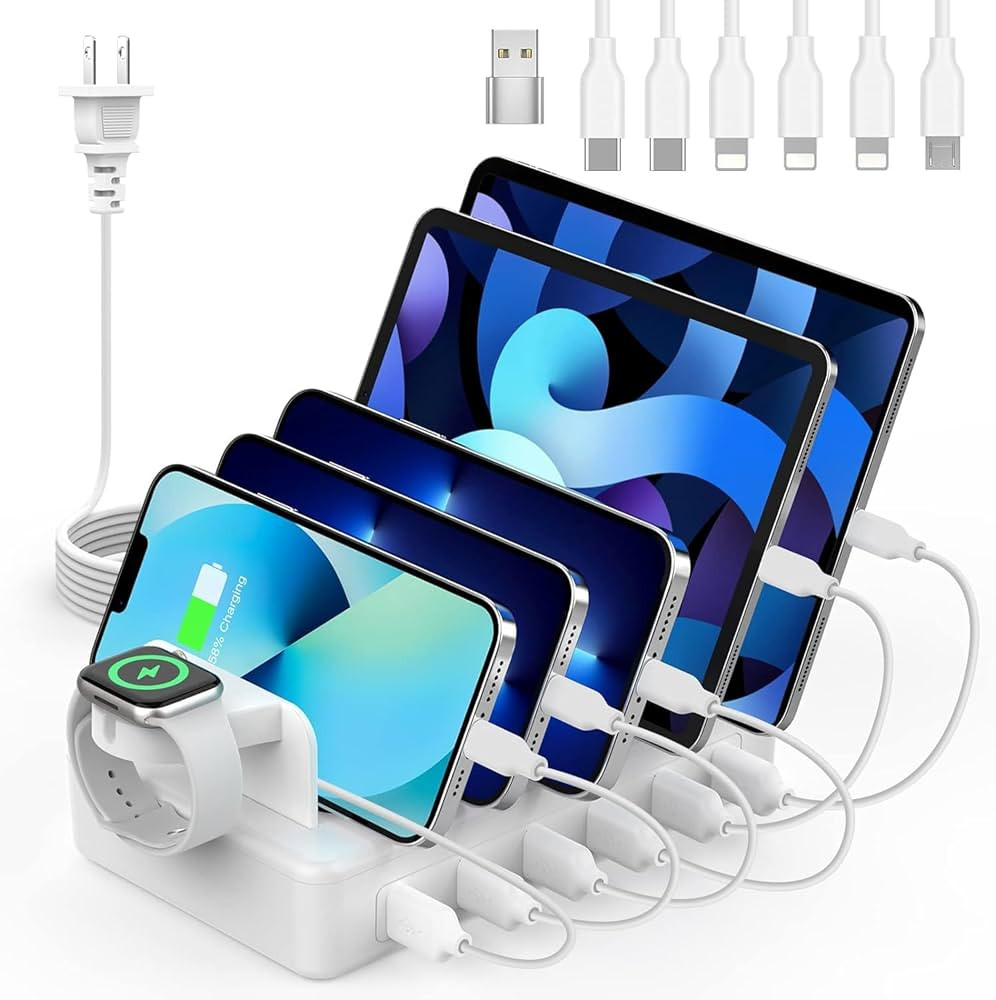 CREATIVE DESIGN Charging Station for Multiple Devices,50W 6 Ports Charging Dock with 6 Cables Com... | Amazon (US)