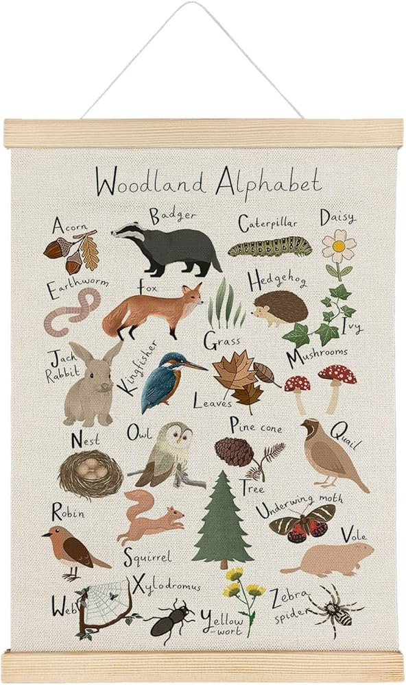 Qvapt ABC Posters Wall Art - Alphabet Posters, Alphabet Banner, Cartoon Woodland Animal Posters 1... | Amazon (US)