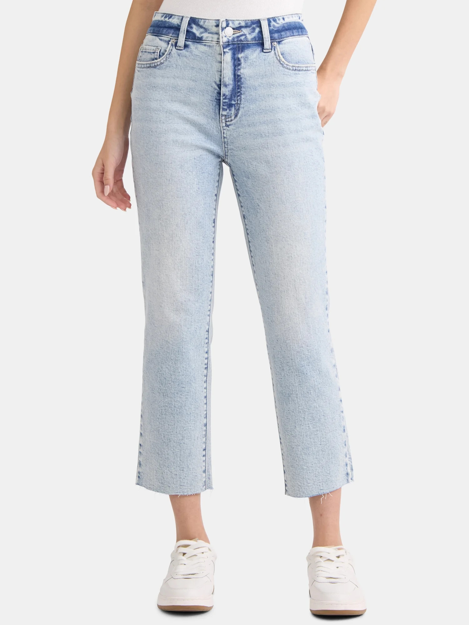 Time and Tru Women's High Rise Straight Leg Cropped Jean, 25" Inseam, Sizes 2-20 | Walmart (US)