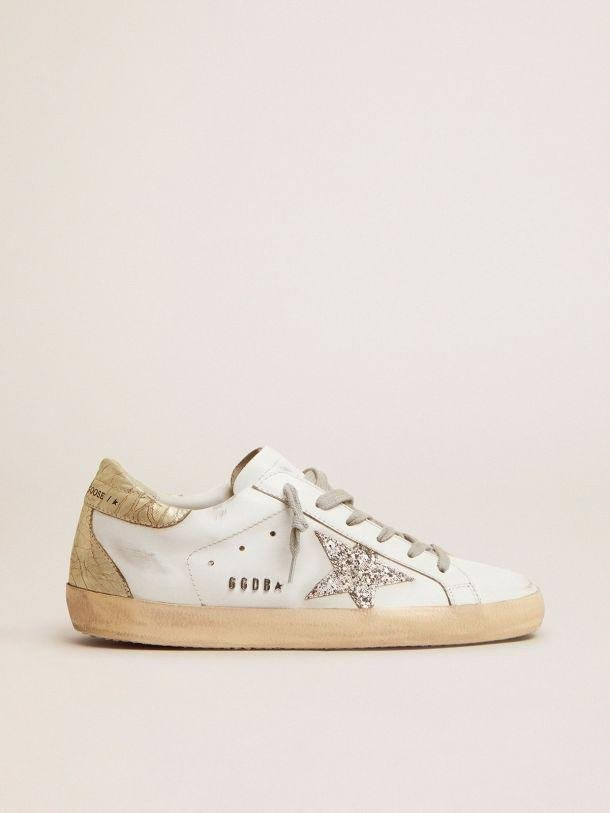 Super-star Sneakers With Silver Glitter Star And Glossy Gold Leather Heel Tab | THE YES