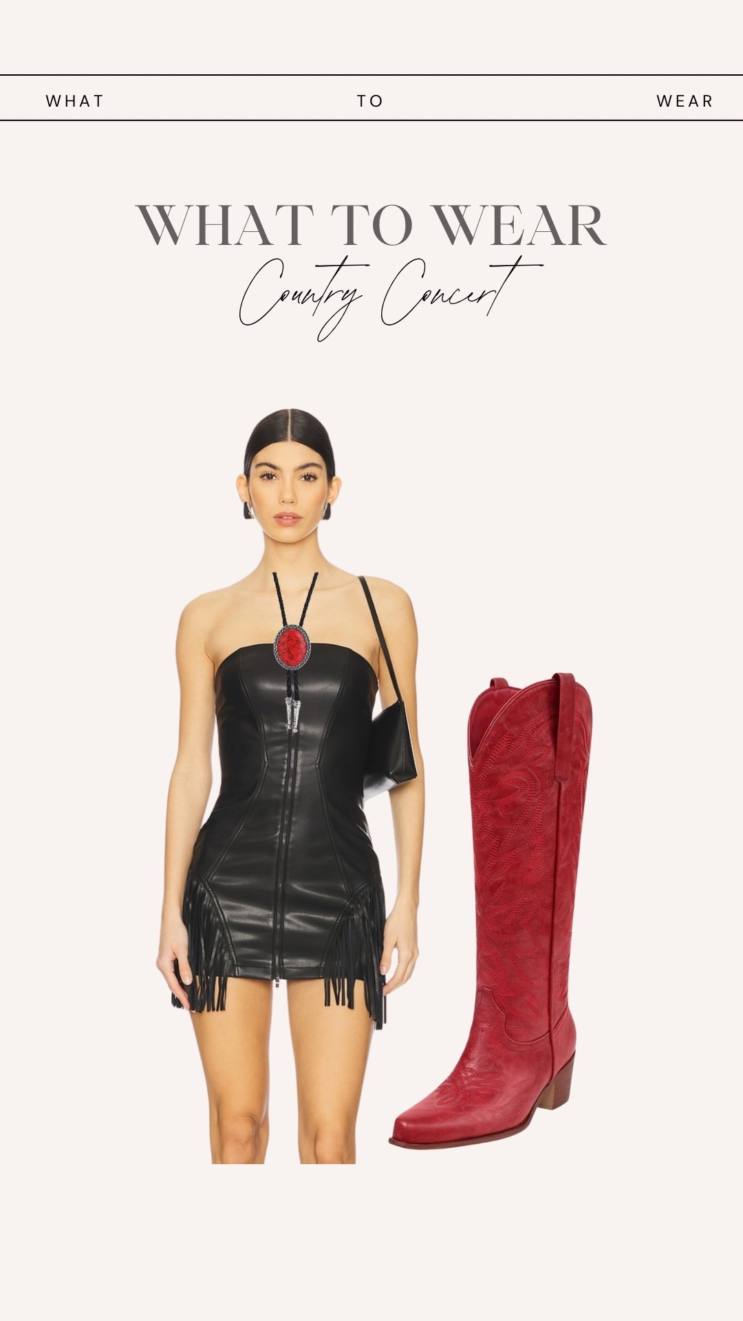 What to wear to a country concert 🎶  

Red cowboy boots, leather fringe mini dress under $100, bolo tie outfit, western wear, country concert style 

#LTKShoeCrush #LTKStyleTip #LTKFindsUnder100