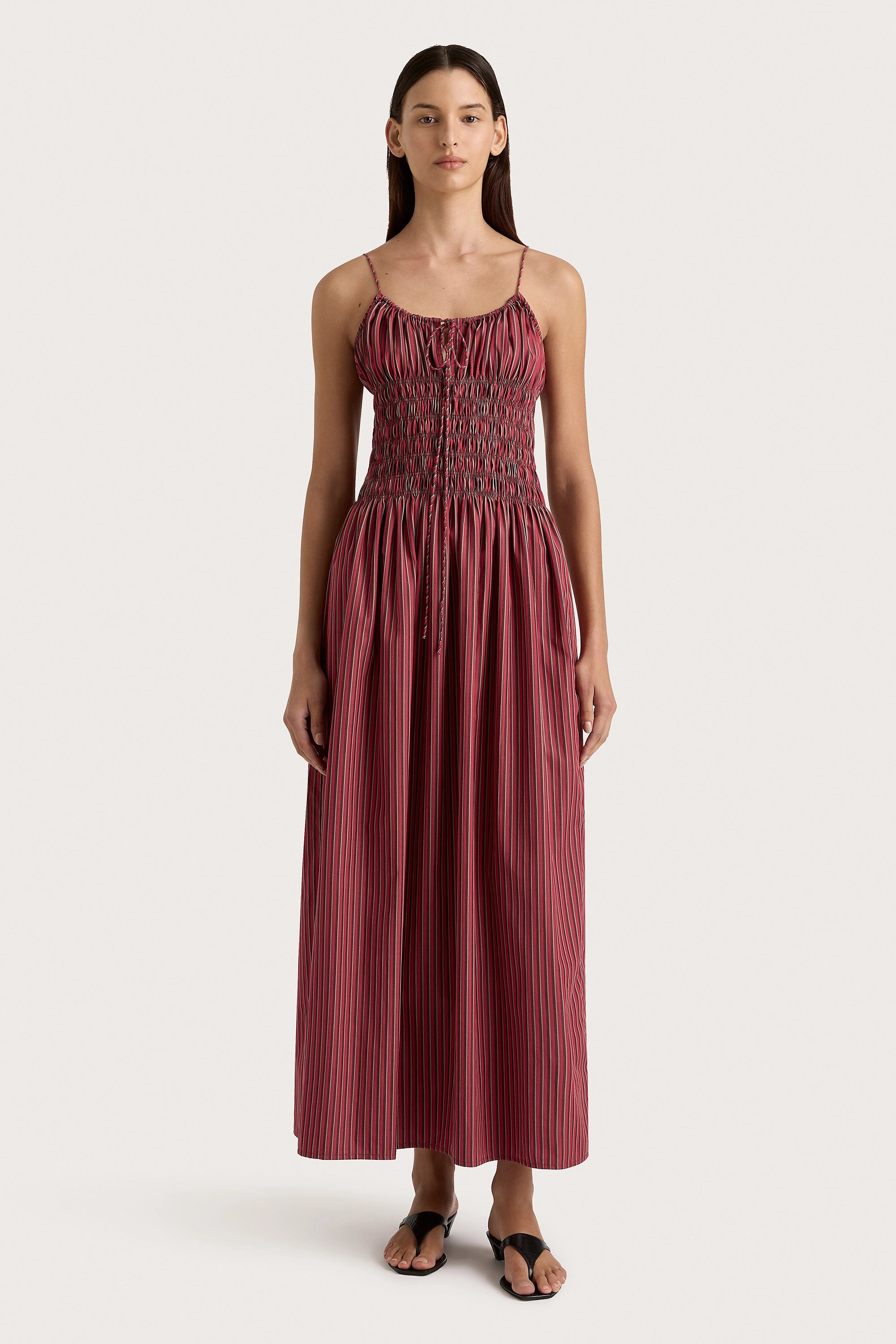 Aya String Maxi Dress Wine Stripe, S / WINE STRIPE | Faithfull (AU)