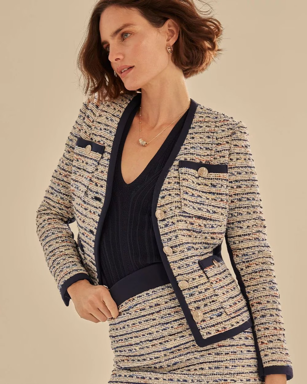 V-Neck Tweed Jacket | White House Black Market