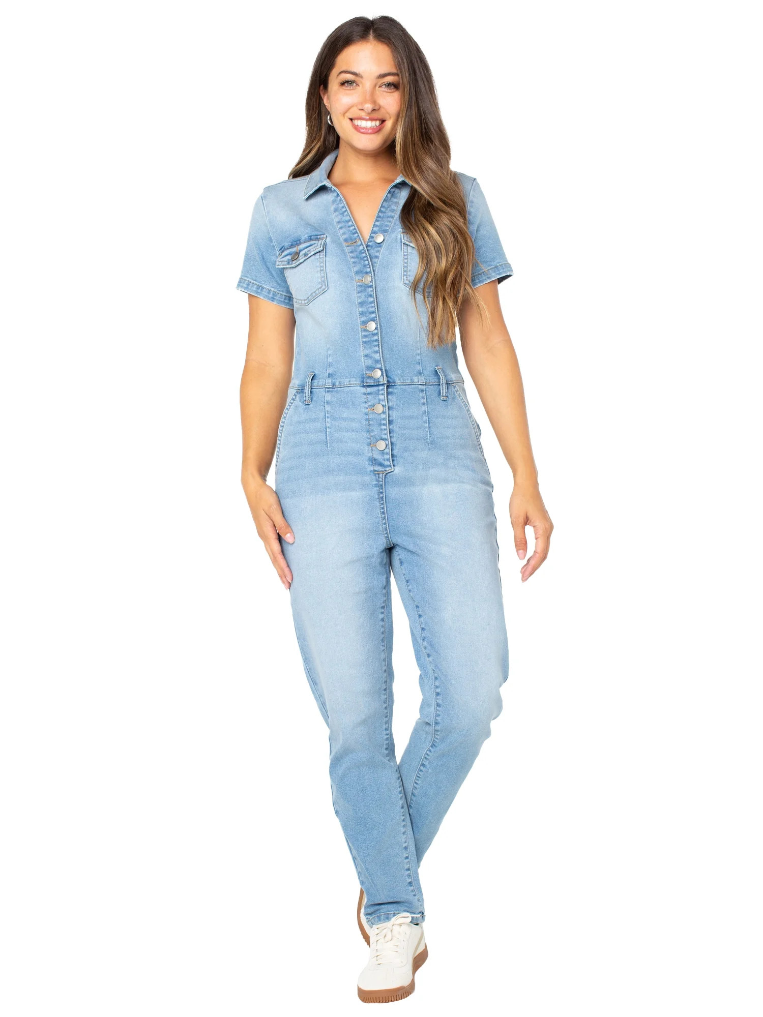 Celebrity Pink Slim Fit Short Sleeve Boilersuit, Juniors | Walmart (US)