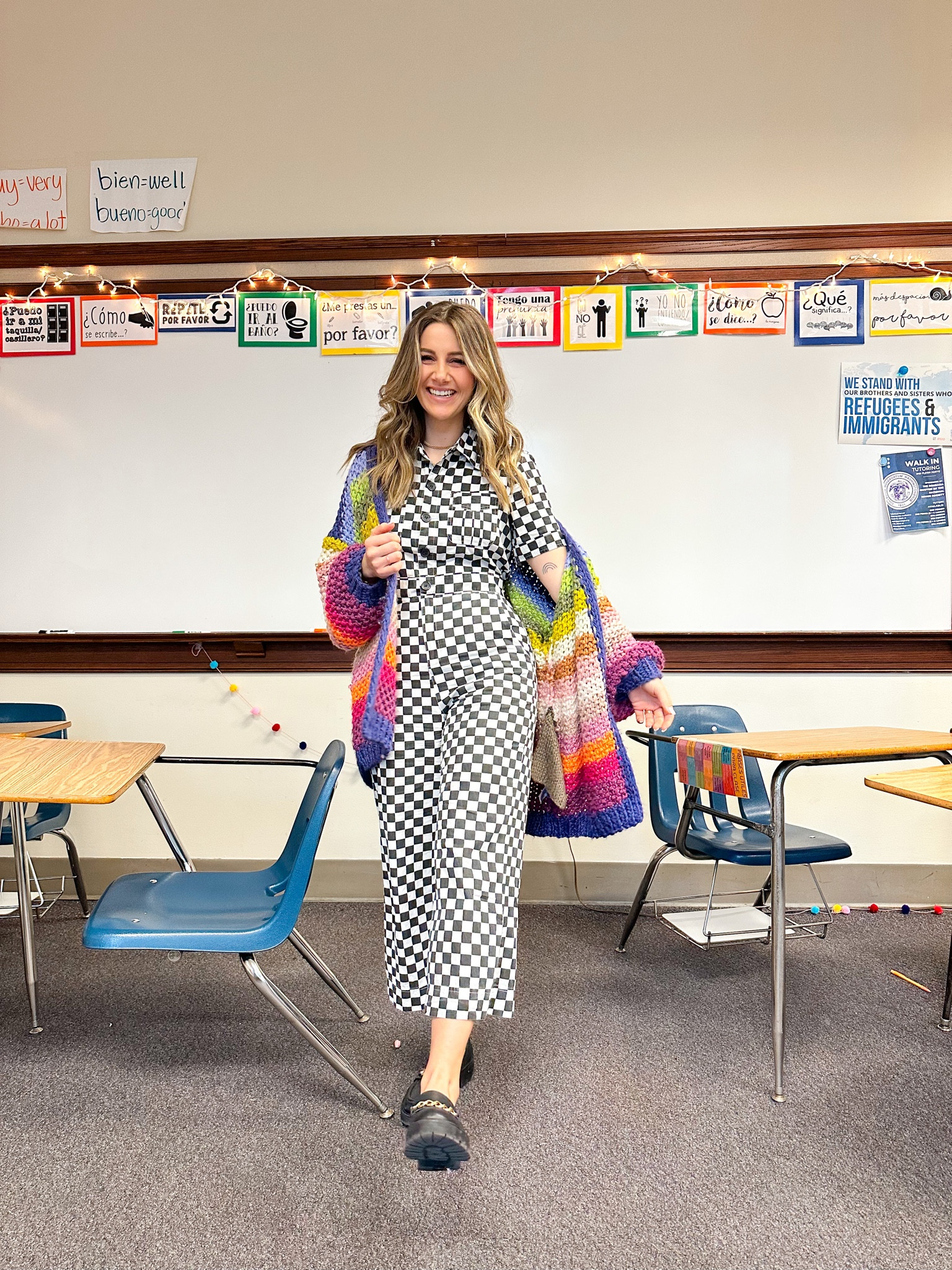 Jumpsuit is Saint Geraldine brand from Nuuly
Sweater is from General Store of Minnetonka 