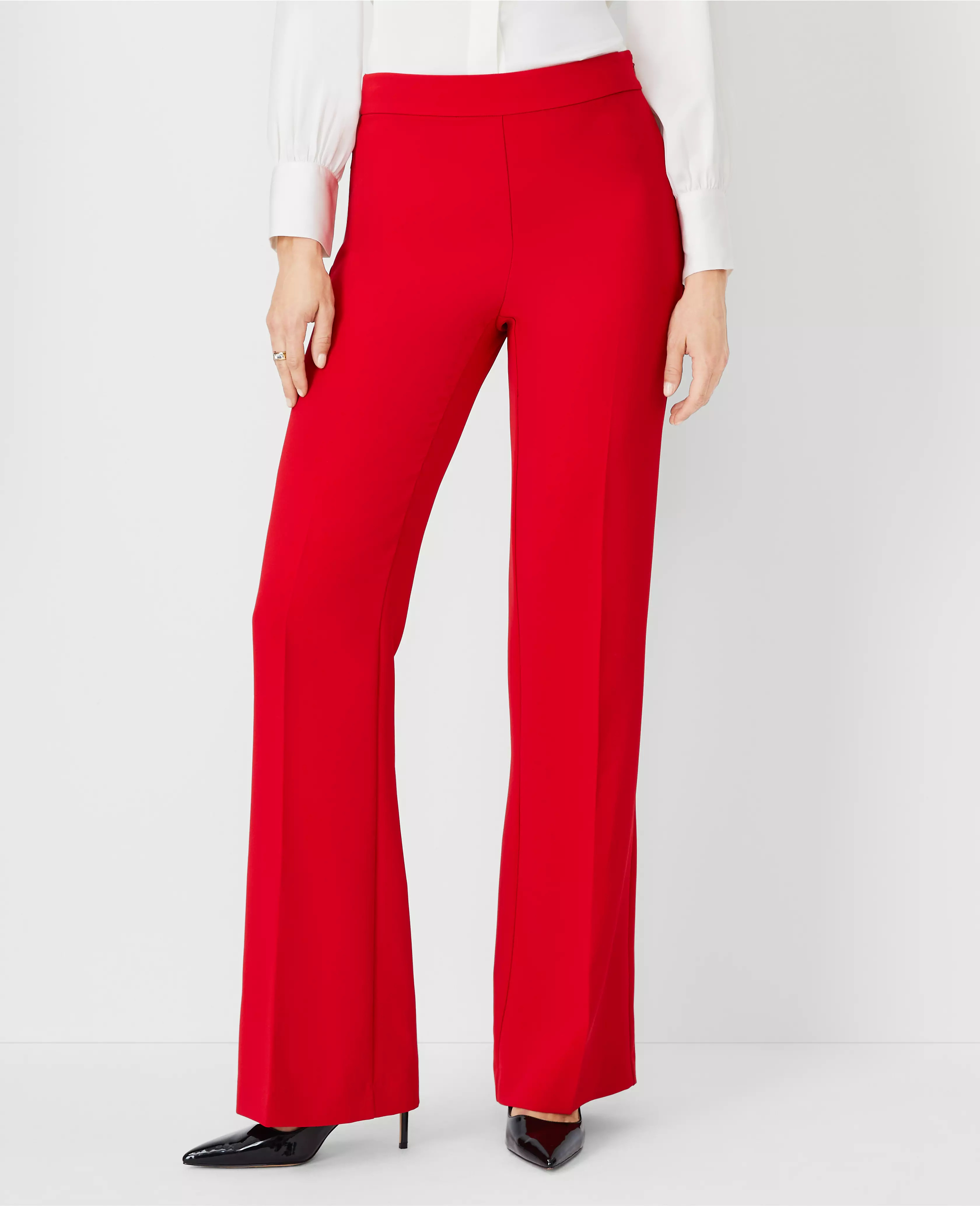 The Petite High Rise Side Zip Flare Trouser in Fluid Crepe | Ann Taylor (US)