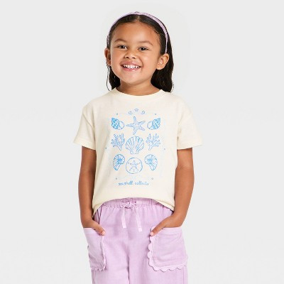 Toddler Girls' Short Sleeve Seashells Graphic Relaxed T-Shirt - Cat & Jack™ Cream 18M | Target