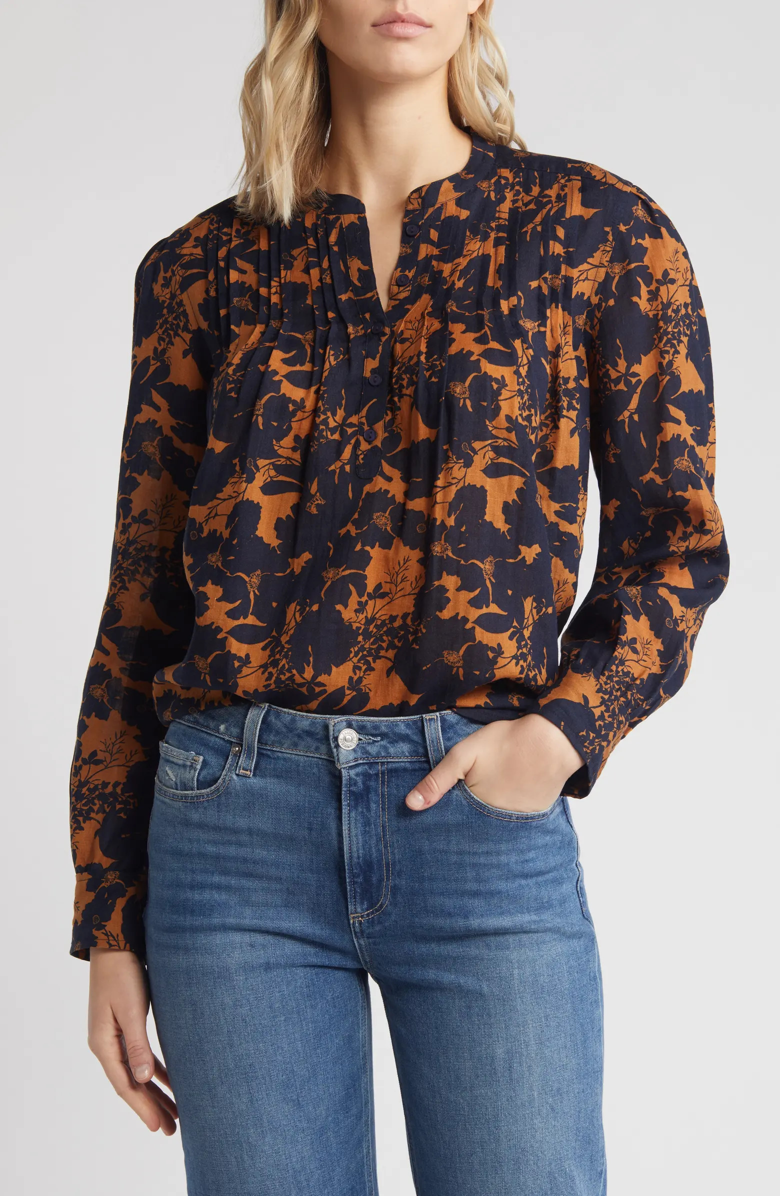 Caslon® Floral Print Pleated Top | Nordstrom | Nordstrom