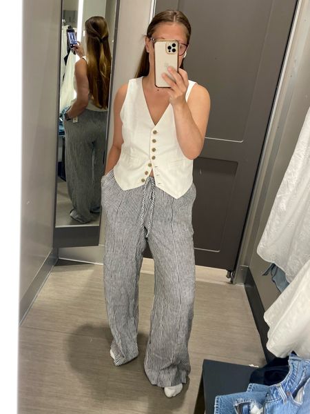 Target try on 🎯 

Wasn’t sure the pajama pant or vest look was for me … but I think I’m pulling it off. What do you think? 

#targetfinds #officecasual #officesiren #workwear #summeroutfit #datenight 

#LTKWorkwear #LTKStyleTip #LTKFindsUnder100