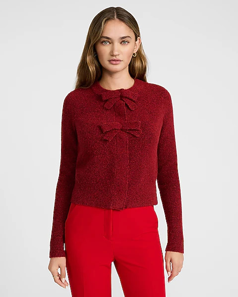 Double Bow Crew Neck Cardigan | Express