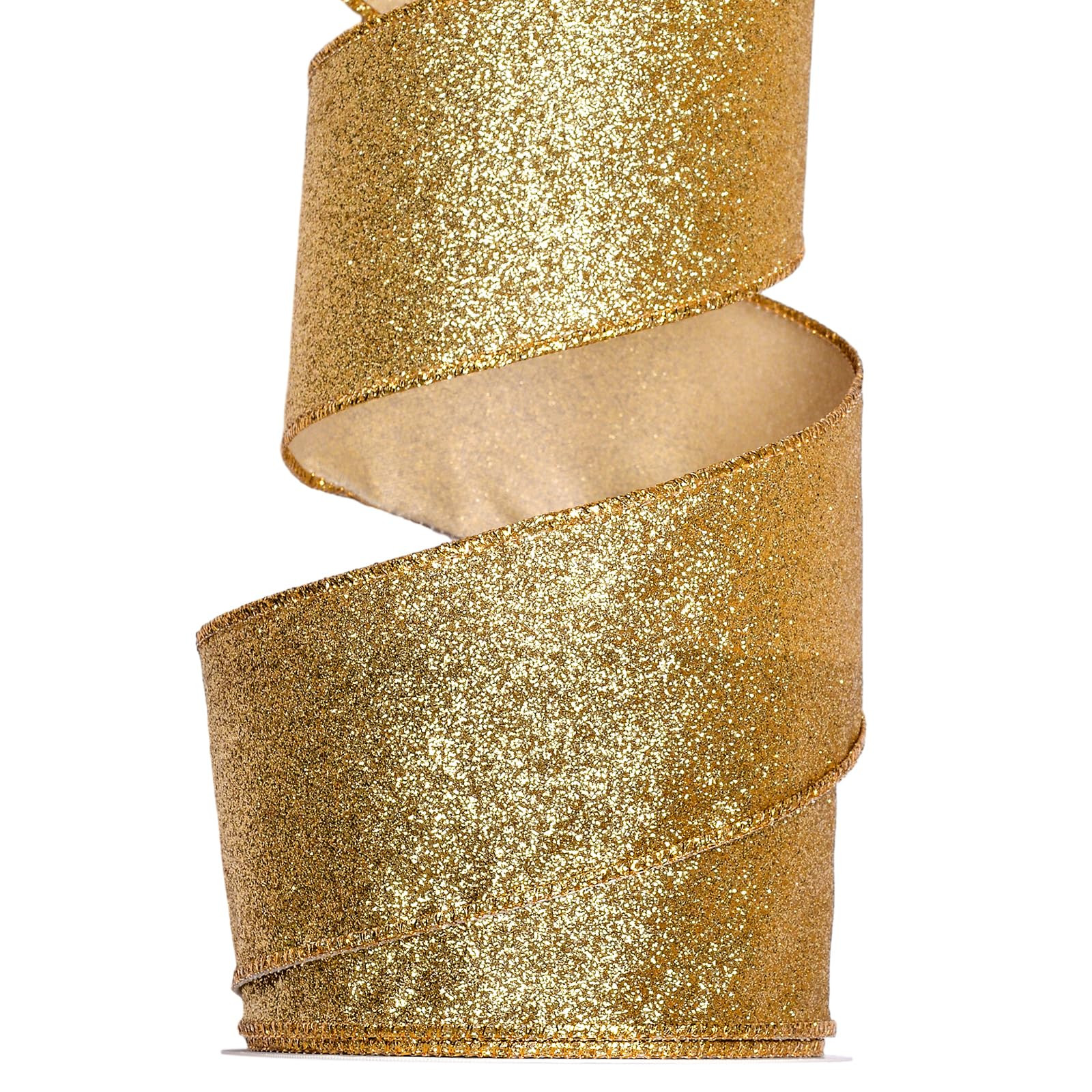 Ribest Gold Glitter Wired Ribbon for Christmas Tree Wreath Decoration Home Décor Gift Wrapping C... | Amazon (US)