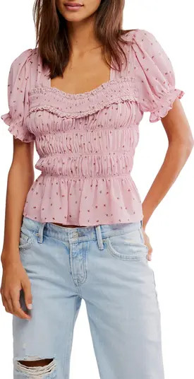 Free People Adore You Ruffle Puff Sleeve Peplum Top | Nordstrom | Nordstrom