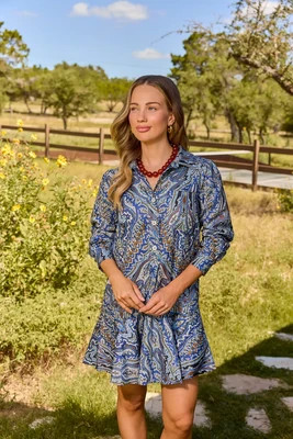 Meagan Blue Paisley Drop Waist Dress | Avara