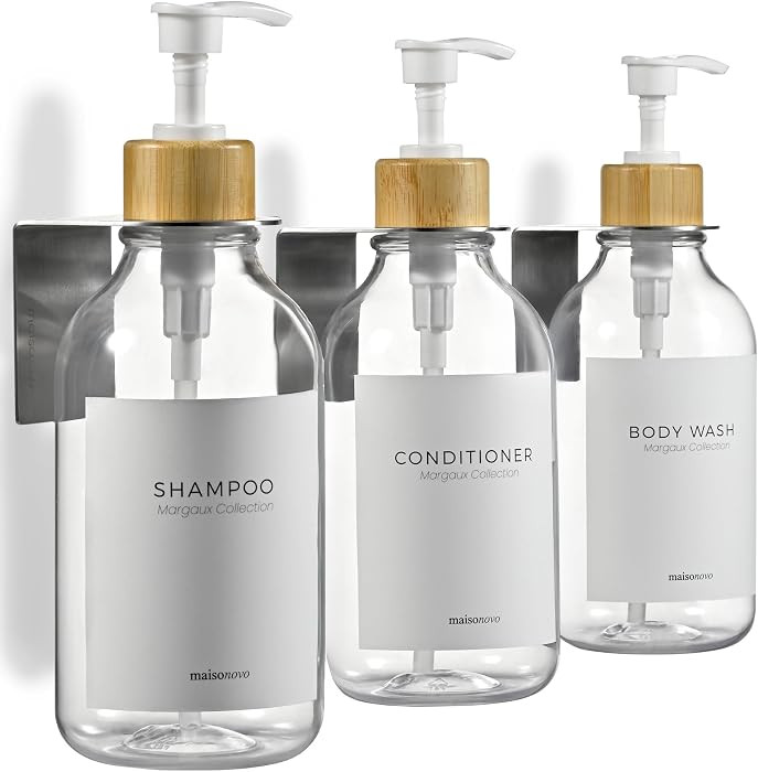MaisoNovo Shampoo and Conditioner Dispenser|Refillable Clear Bamboo 3-Pack | Amazon (US)