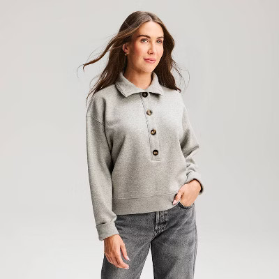 Women's Long Sleeve Button-Front Sweatshirt - Universal Thread™ Navy XS | Target