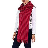 Cotton scarf, 'Bougainvillea Fire' (El Salvador) | Novica