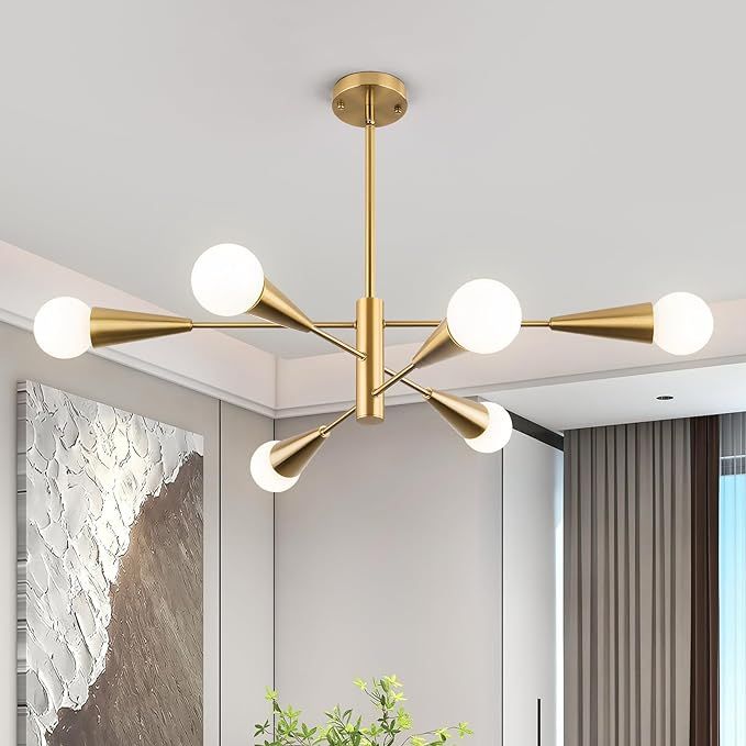 6-Light Sputnik Chandelier Modern Gold Chandelier,E26 Base Height Adjustable,Dining Room Sputnik ... | Amazon (US)