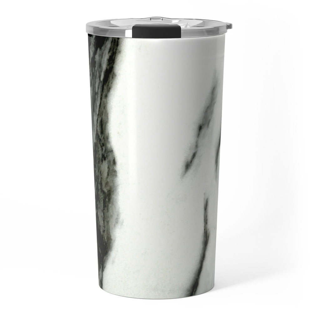 Ebony White Marble With Captivating Black Veins Travel Coffee Mug by dec02 | Society6